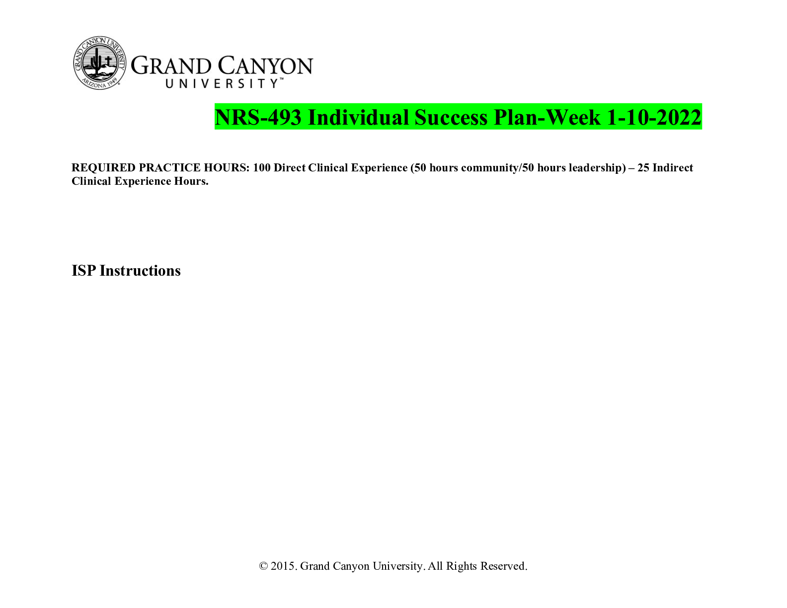 Preview of NRS-493 Individual Success Plan-Week 1-10-2022